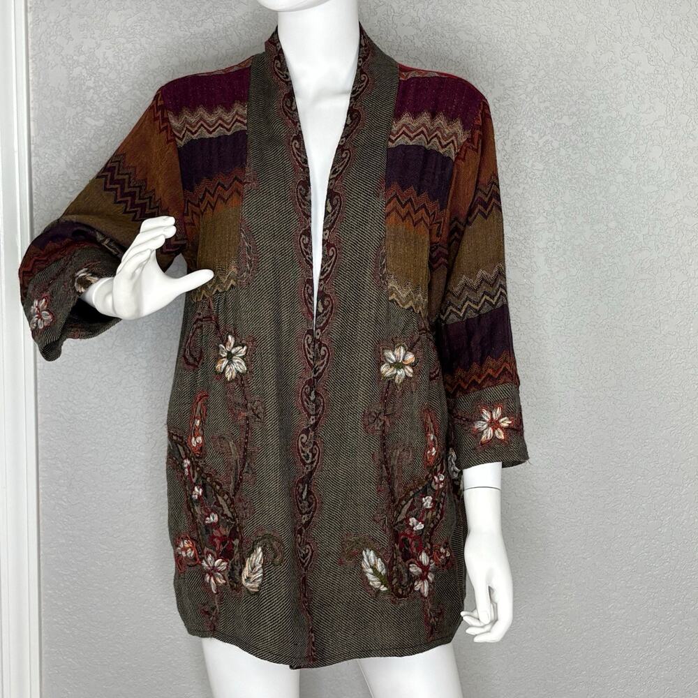 SOFT SURROUNDINGS IZMIR Jacket Wool Floral Boho Embroidered Size PL Petite